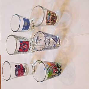 6 shot glasses: Planet Hollywood, All Star Cafe, Alamo, South Carolina, Houston